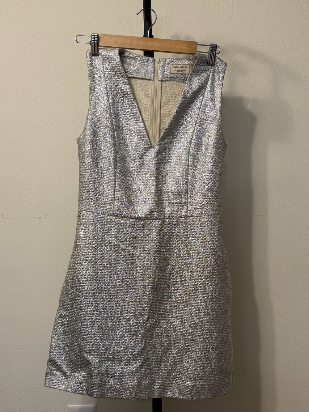 MAISON KITSUNE Designer Metallic V-Neck Mini Dress